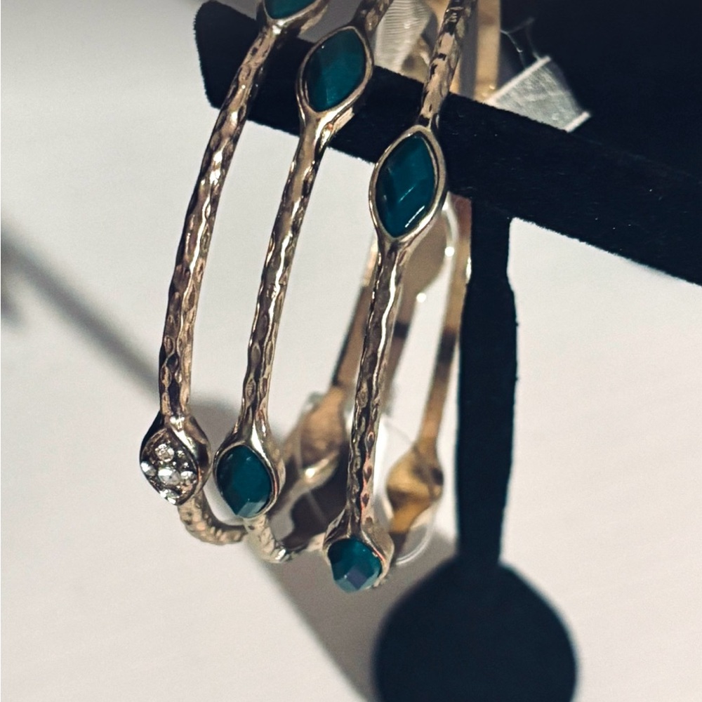 Gold and Green Textured Bracelet with Inset Stones